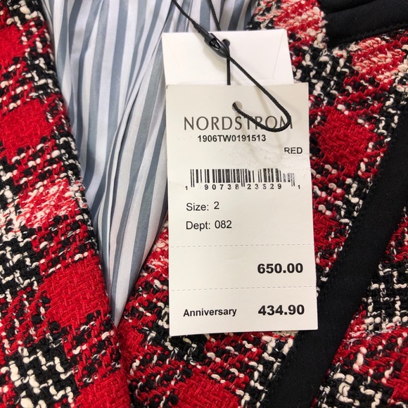 NWT $650 Veronica Beard Harriet Cutaway Red Checked Blazer Jacket - Picture 4 of 5
